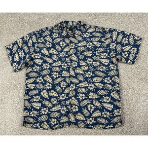 Vintage Royal Robbins Hawaiian Shirt Mens XL Blue Floral Short Sleeve‎ Silk Y2K